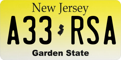NJ license plate A33RSA
