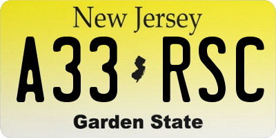 NJ license plate A33RSC