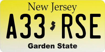 NJ license plate A33RSE