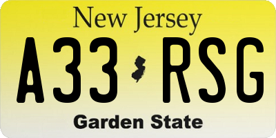NJ license plate A33RSG