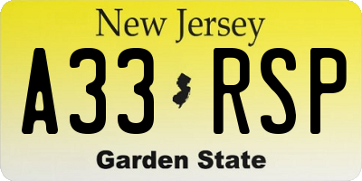 NJ license plate A33RSP