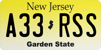 NJ license plate A33RSS