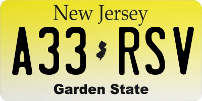 NJ license plate A33RSV