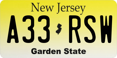 NJ license plate A33RSW