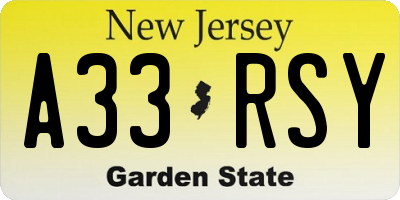 NJ license plate A33RSY