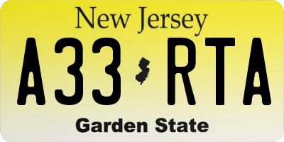 NJ license plate A33RTA