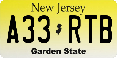 NJ license plate A33RTB