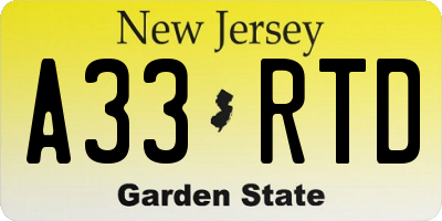 NJ license plate A33RTD