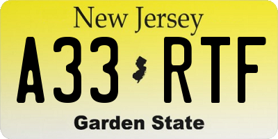 NJ license plate A33RTF