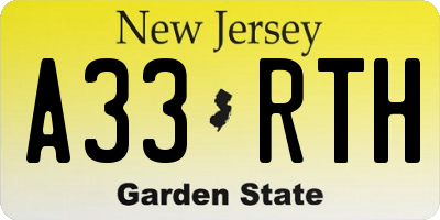 NJ license plate A33RTH