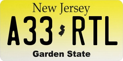 NJ license plate A33RTL
