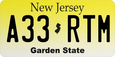 NJ license plate A33RTM