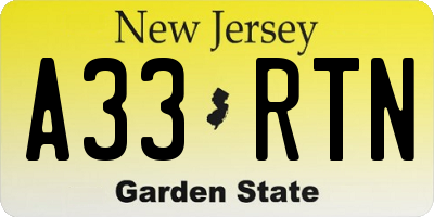 NJ license plate A33RTN