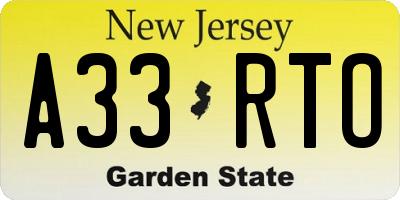 NJ license plate A33RTO