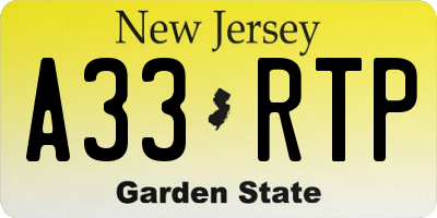 NJ license plate A33RTP