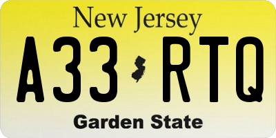 NJ license plate A33RTQ