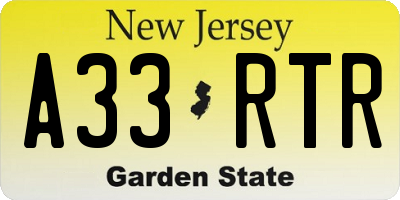 NJ license plate A33RTR