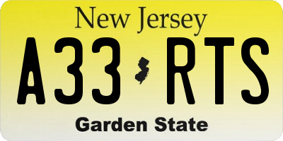 NJ license plate A33RTS
