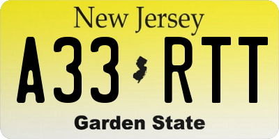 NJ license plate A33RTT