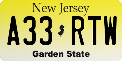 NJ license plate A33RTW
