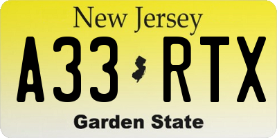 NJ license plate A33RTX