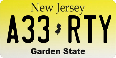 NJ license plate A33RTY