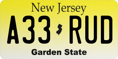 NJ license plate A33RUD