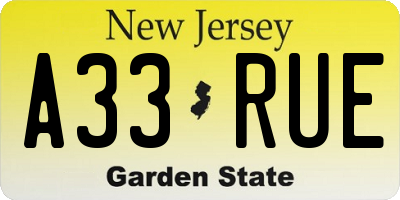NJ license plate A33RUE