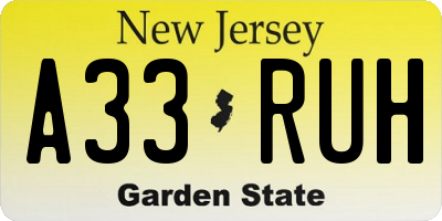 NJ license plate A33RUH