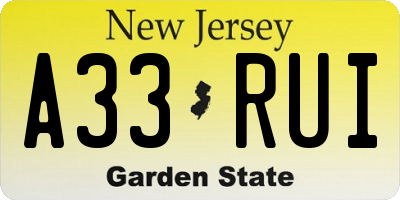 NJ license plate A33RUI