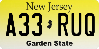 NJ license plate A33RUQ