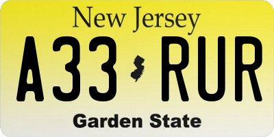 NJ license plate A33RUR