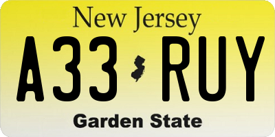 NJ license plate A33RUY