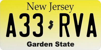 NJ license plate A33RVA