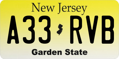 NJ license plate A33RVB