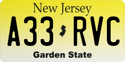 NJ license plate A33RVC