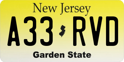 NJ license plate A33RVD