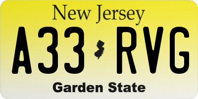 NJ license plate A33RVG