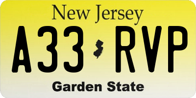 NJ license plate A33RVP