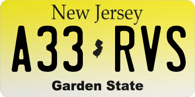 NJ license plate A33RVS