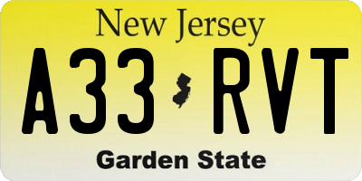 NJ license plate A33RVT