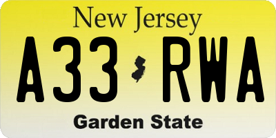 NJ license plate A33RWA