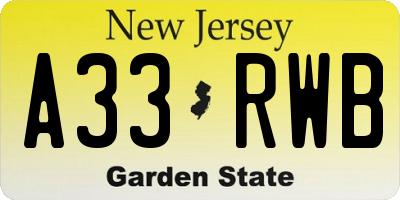 NJ license plate A33RWB