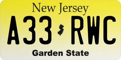 NJ license plate A33RWC