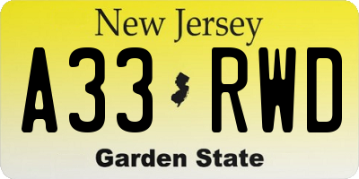 NJ license plate A33RWD