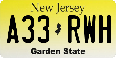 NJ license plate A33RWH