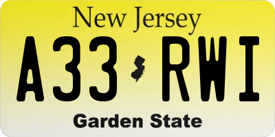 NJ license plate A33RWI