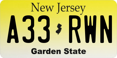 NJ license plate A33RWN
