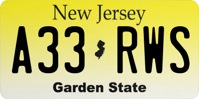 NJ license plate A33RWS