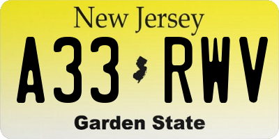NJ license plate A33RWV